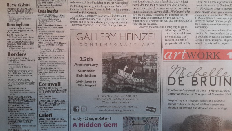 Gallery Heinzel Advert in Art Work, featuring my etching 'Dean Village'