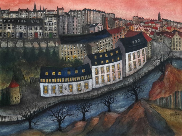 Dean Village Sunset (Pink & Blue) 67x50cm